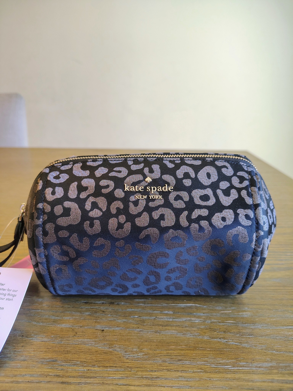 NWT Kate Spade Chelsea Medium Cosmetic Pouch Black Glitter Leopard K9285